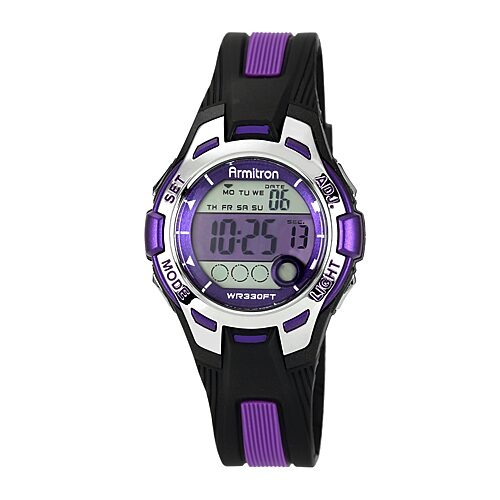 Armitron Pro Sport Womens Chronograph Multi-function Digital Purple Strap Watch 45/7030pur In No Color