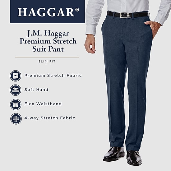 Haggar JMH 4 Way Stretch Mens Stretch Fabric Slim Fit Flat Front Suit Pant