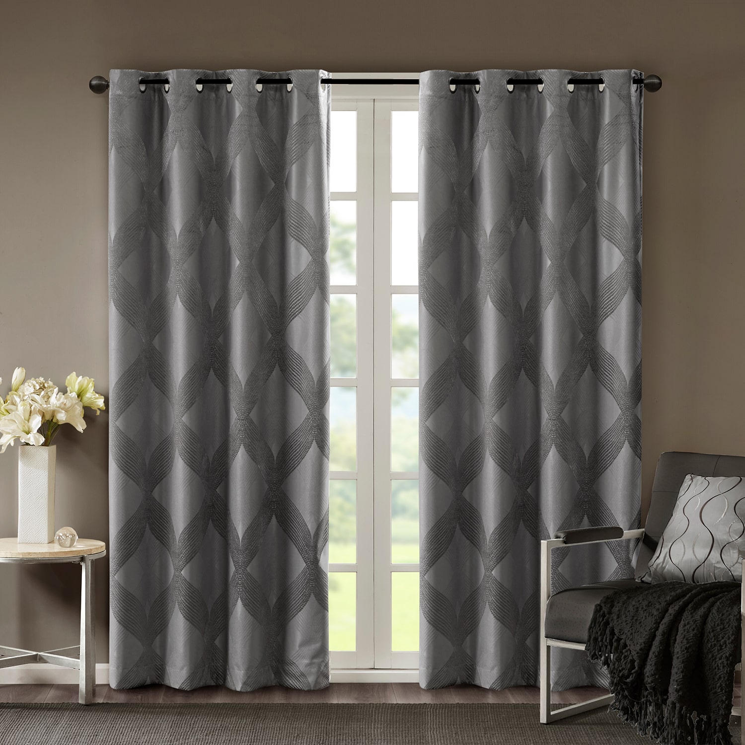 Madison Park Abel Jacquard Grommet Top 100% Blackout Single Curtain Panel