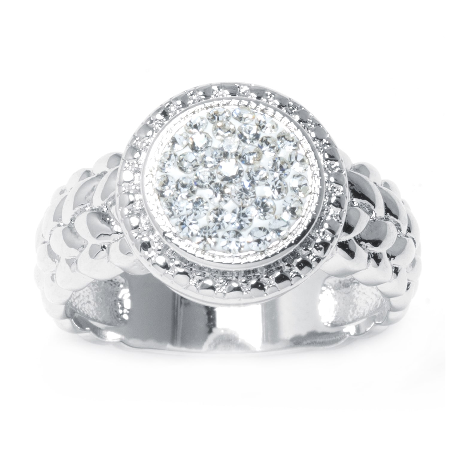 Sparkle Allure Pure Silver Over Brass Clear Crystal Cocktail Ring