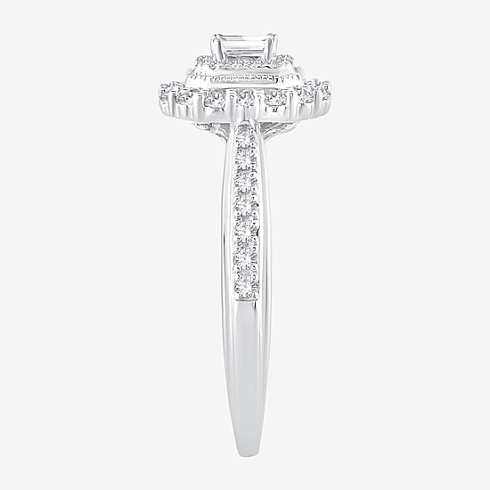 Signature By Modern Bride Womens 1/2 CT. T.W. Natural White Diamond 14K Gold Side Stone Halo Engagement Ring