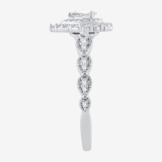 Signature By Modern Bride Womens 1/2 CT.T.W. Natural Diamond 10K or 14K White Gold Pear Side Stone Halo Engagement Ring