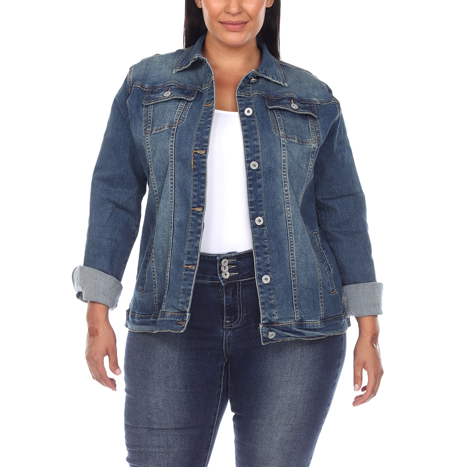 White Mark Womens Plus Denim Midweight Jacket