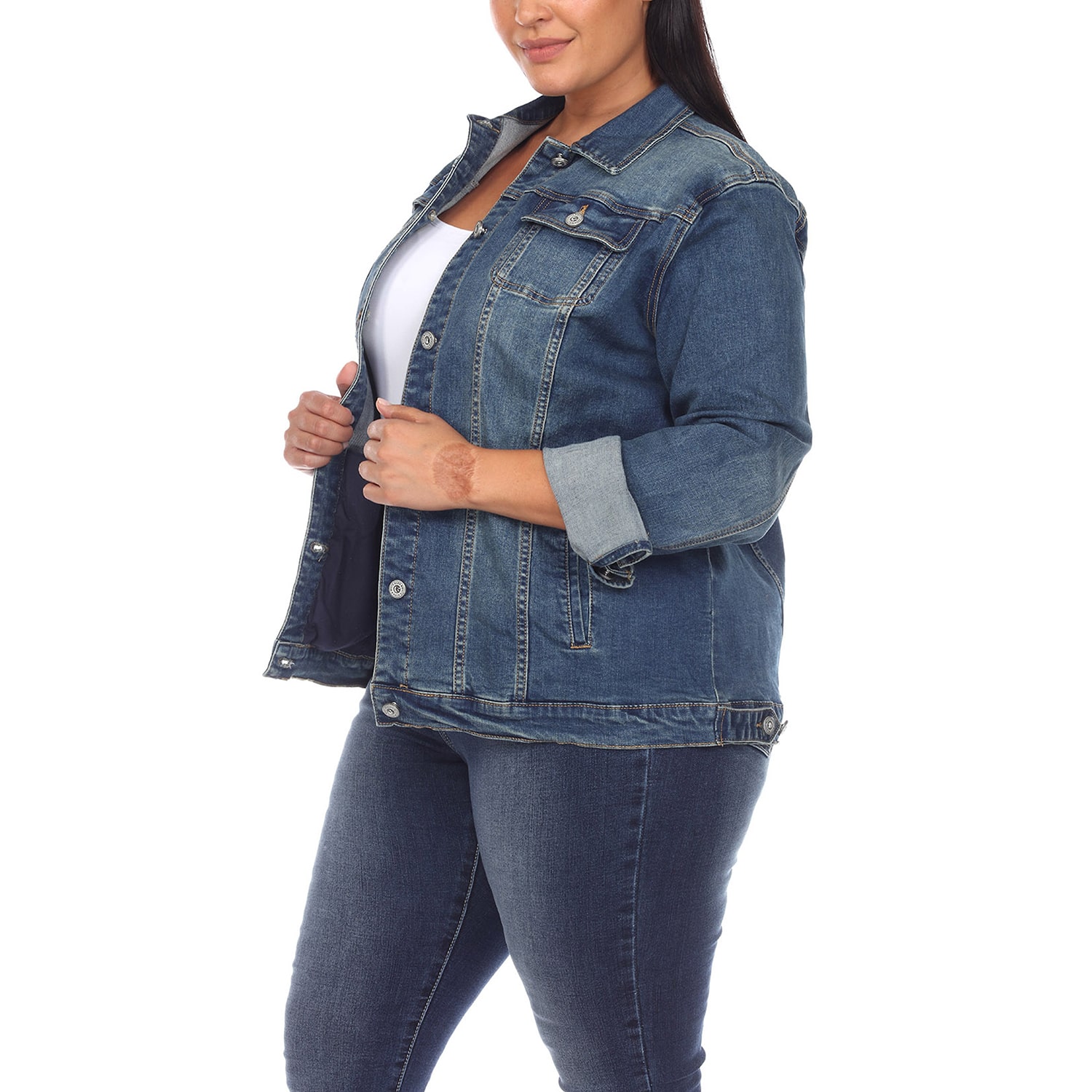 White Mark Womens Plus Denim Midweight Jacket