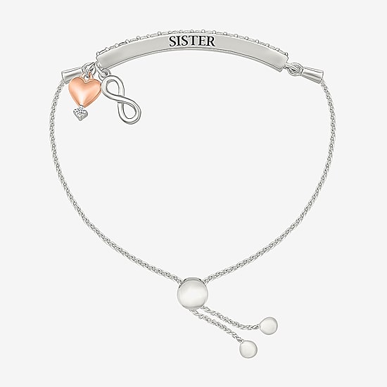 Womens Lab Created White Sapphire 10K Rose Gold Sterling Silver Heart Infinity Bolo Bracelet