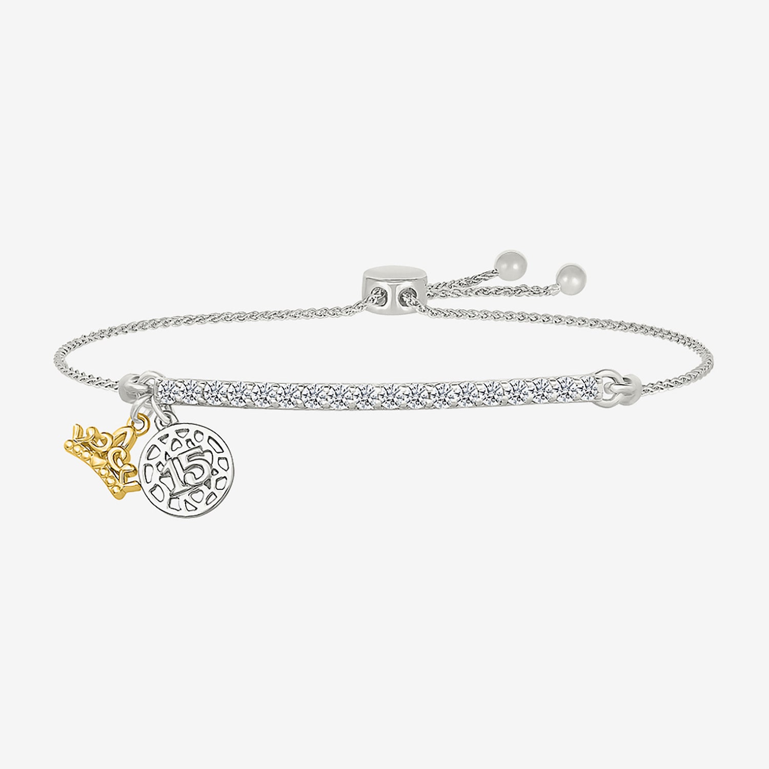 Womens Lab Created White Sapphire 10K Rose Gold Sterling Silver Crown Bolo Bracelet
