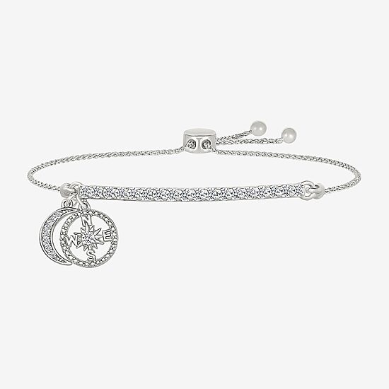 Womens Lab Created White Sapphire Sterling Silver Moon Bolo Bracelet