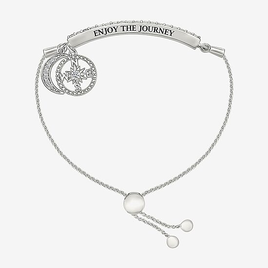 Womens Lab Created White Sapphire Sterling Silver Moon Bolo Bracelet