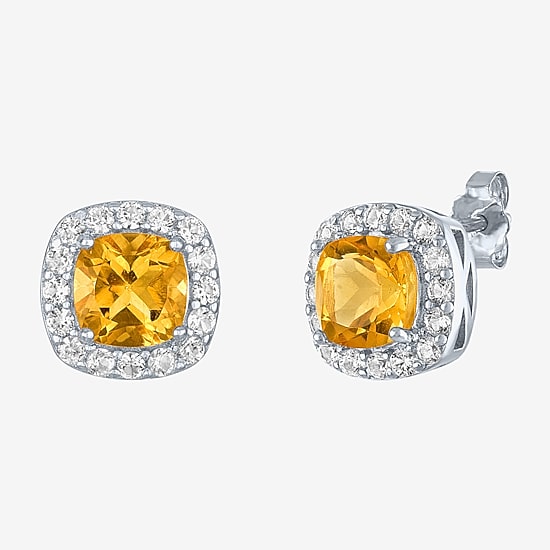 Gemstone Sterling Silver 10mm Cushion Stud Earrings