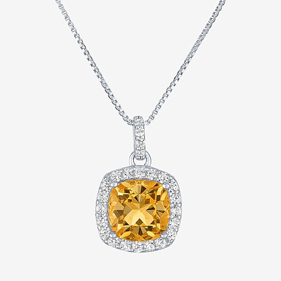 Womens Gemstone Sterling Silver Cushion Pendant Necklace