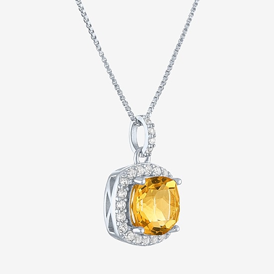 Womens Gemstone Sterling Silver Cushion Pendant Necklace