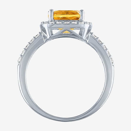 Womens Gemstone Sterling Silver Halo Cushion Cocktail Ring