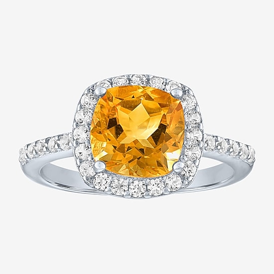 Womens Gemstone Sterling Silver Halo Cushion Cocktail Ring