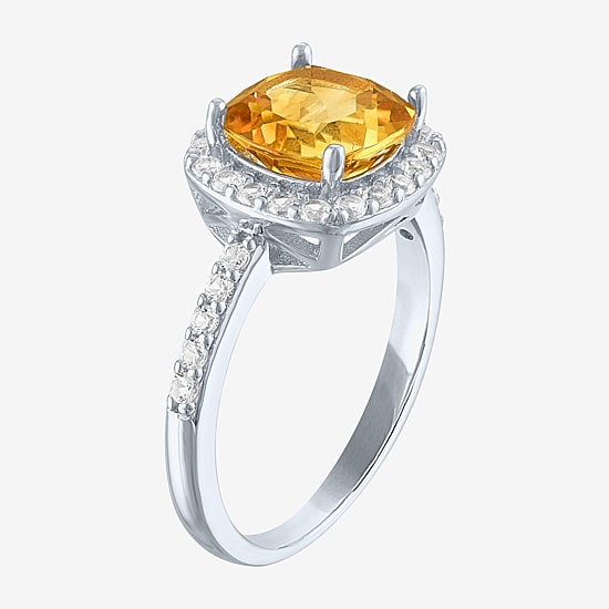 Womens Gemstone Sterling Silver Halo Cushion Cocktail Ring