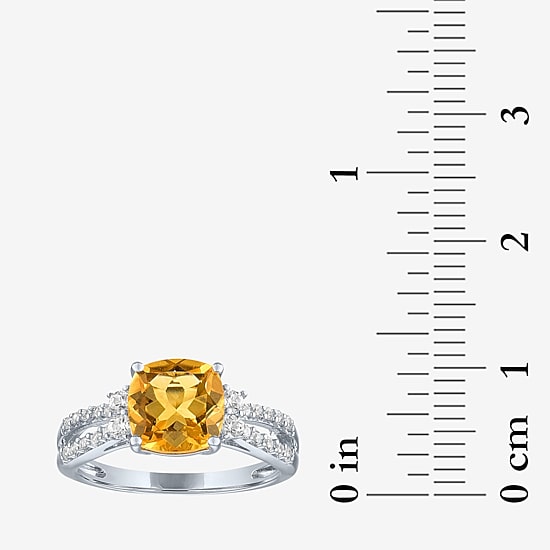 Womens Genuine Yellow Citrine Sterling Silver Side Stone Cocktail Ring