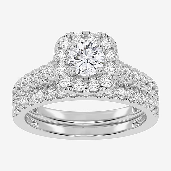 1 CT.T.W. Natural Diamond Cushion Halo Bridal Set in 10K or 14K Gold