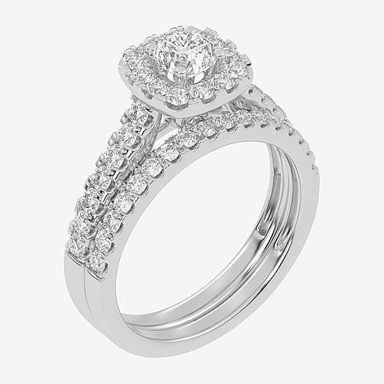 1 CT.T.W. Natural Diamond Cushion Halo Bridal Set in 10K or 14K Gold