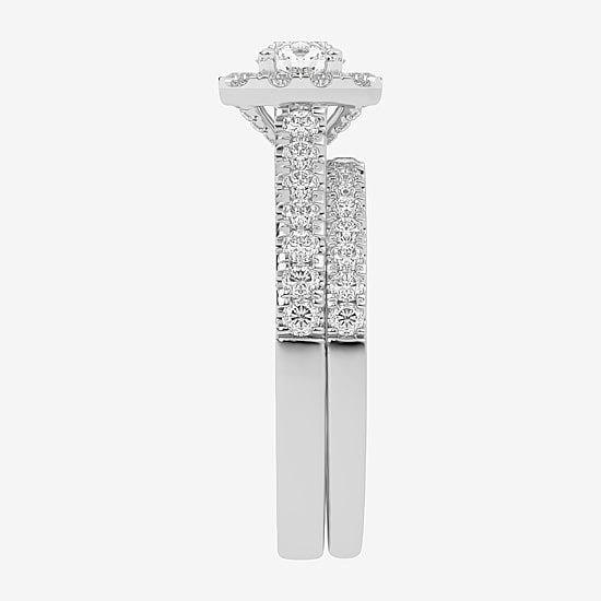 1 CT.T.W. Natural Diamond Cushion Halo Bridal Set in 10K or 14K Gold
