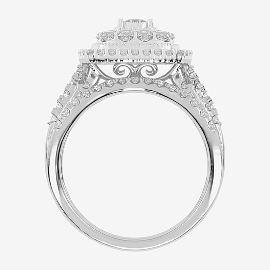 (H-I / Si1-Si2) Womens 1 CT. T.W. Lab Grown White Diamond 10K or 14K Gold Cushion Halo Bridal Set
