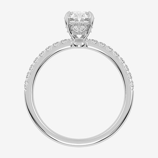 (G-H /  Si1-Si2) Womens 1 CT. T.W. Lab Grown White Diamond 10K Gold Oval Side Stone Engagement Ring