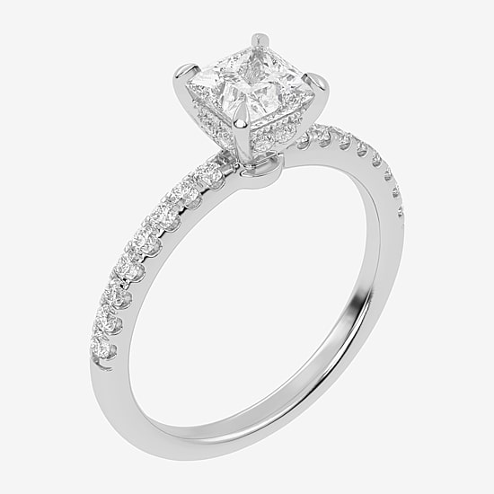 (G-H /  Si1-Si2) Womens 1 CT. T.W. Lab Grown White Diamond 10K Gold Side Stone Engagement Ring