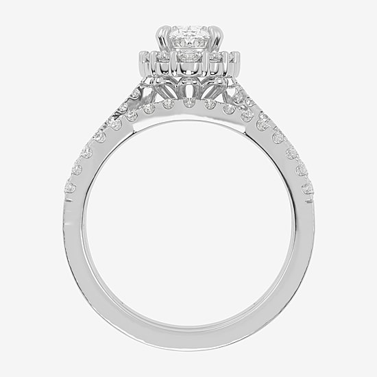 Signature By Modern Bride (G-H / Si1-Si2) Womens 1 1/3 CT. T.W. Lab Grown White Diamond 10K Gold Oval Side Stone Halo Bridal Set