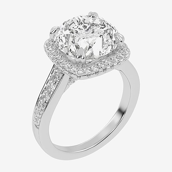 (G-H / Vs2-Si1) Womens 5 1/2 CT. T.W. Lab Grown White Diamond 14K Gold Round Side Stone Halo Engagement Ring