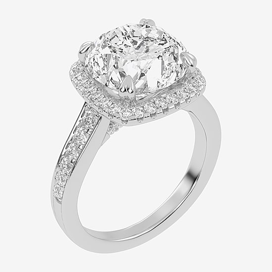 (G-H / Vs2-Si1) Womens 4 1/2 CT. T.W. Lab Grown White Diamond 14K Gold Round Side Stone Halo Engagement Ring