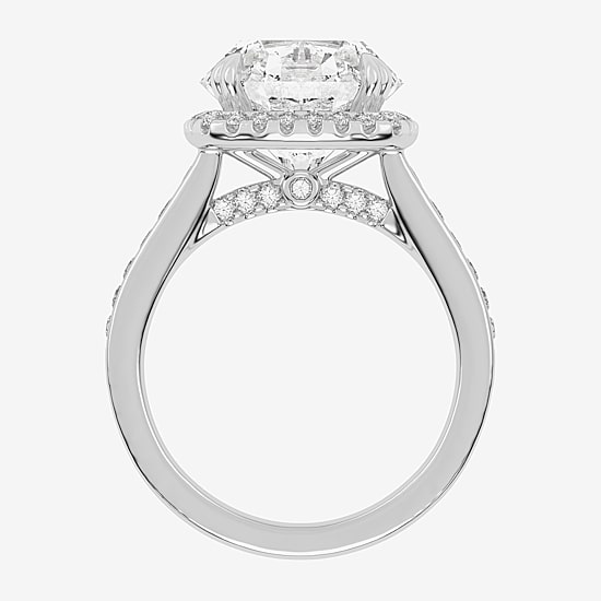 (G-H / Vs2-Si1) Womens 3 1/2 CT. T.W Lab Grown White Diamond 14K Gold Round Side Stone Halo Engagement Ring