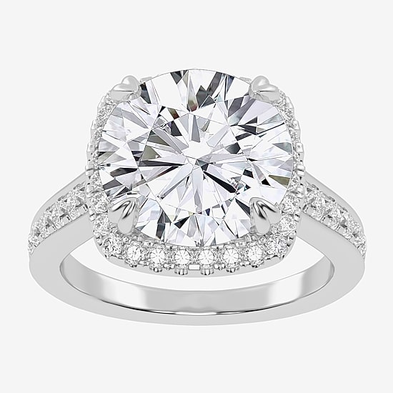 (G-H / Vs2-Si1) Womens 3 1/2 CT. T.W Lab Grown White Diamond 14K Gold Round Side Stone Halo Engagement Ring