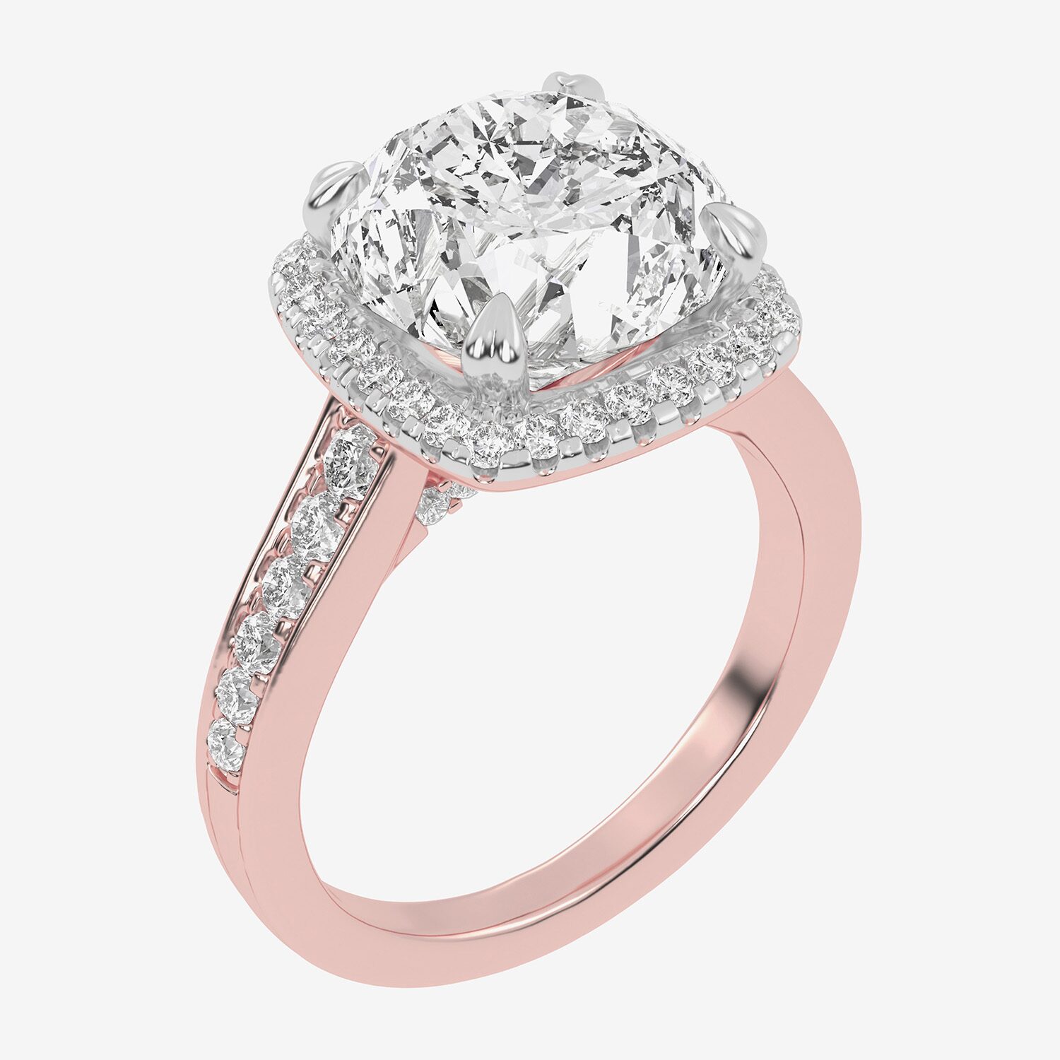 G-H / Vs2-Si1) Womens 3 1/2 CT. T.W Lab Grown White Diamond 14K Gold Round Side Stone Halo Engagement Ring