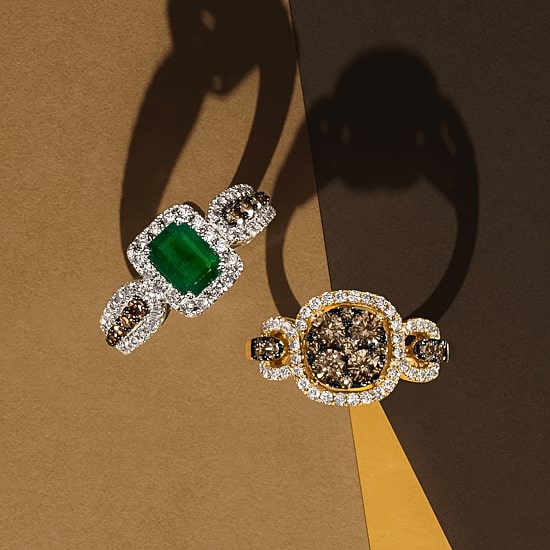 Le Vian® Grand Sample Sale™ Ring featuring 3/4 CT. Emerald 1/4 CT. Chocolate Diamonds® 1/2 CT. Nude Diamonds™ set in 14K Vanilla Gold®