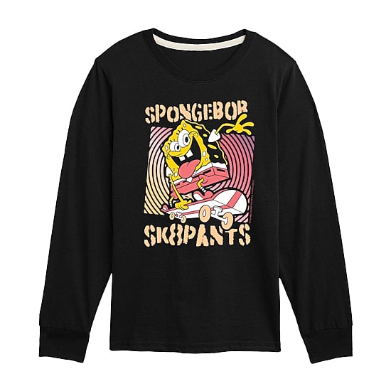 Little & Big Kid Boys Crew Neck Long Sleeve Regular Fit Spongebob Graphic T-Shirt