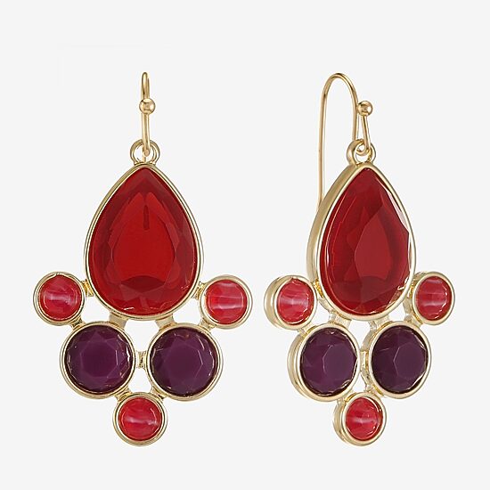Mixit Gold Tone & Red Womens Chandelier Earrings