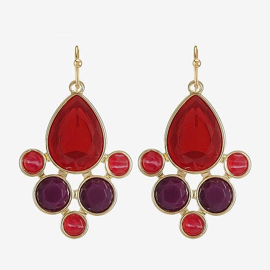 Mixit Gold Tone & Red Womens Chandelier Earrings