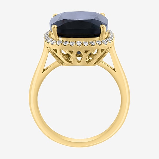 Effy Final Call Limited Quantities! Womens 1/4 CT. T.W. Genuine Black Onyx 14K Gold Cushion Halo Cocktail Ring