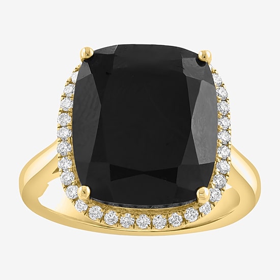 Effy Final Call Limited Quantities! Womens 1/4 CT. T.W. Genuine Black Onyx 14K Gold Cushion Halo Cocktail Ring