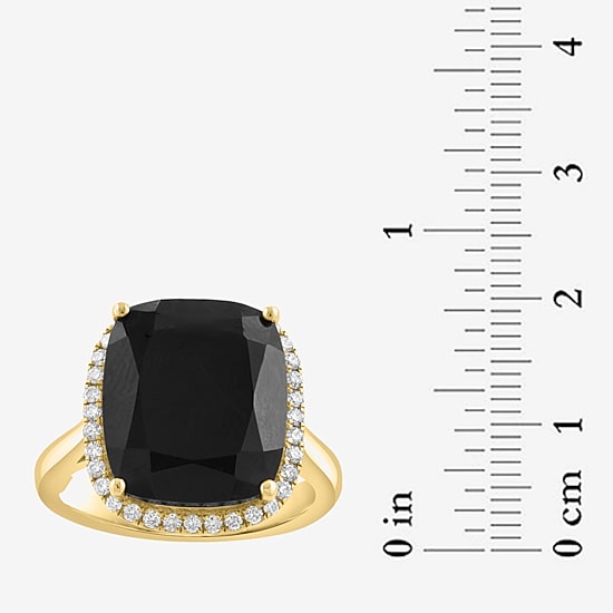 Effy Final Call Limited Quantities! Womens 1/4 CT. T.W. Genuine Black Onyx 14K Gold Cushion Halo Cocktail Ring