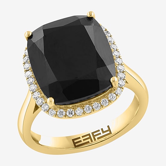 Effy Final Call Limited Quantities! Womens 1/4 CT. T.W. Genuine Black Onyx 14K Gold Cushion Halo Cocktail Ring