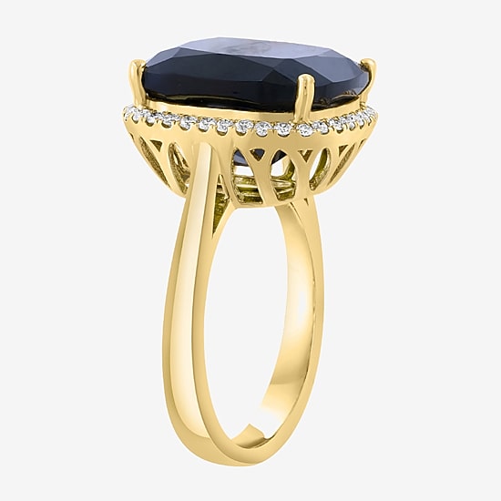 Effy Final Call Limited Quantities! Womens 1/4 CT. T.W. Genuine Black Onyx 14K Gold Cushion Halo Cocktail Ring