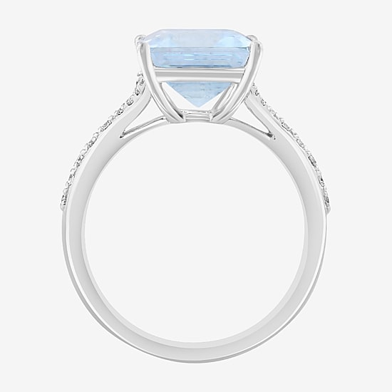 Effy Final Call Limited Quantities! Womens 1/5 CT. Genuine Blue Aquamarine 14K Gold Side Stone Cocktail Ring
