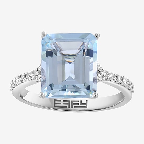 Effy Final Call Limited Quantities! Womens 1/5 CT. Genuine Blue Aquamarine 14K Gold Side Stone Cocktail Ring