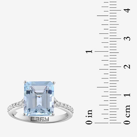 Effy Final Call Limited Quantities! Womens 1/5 CT. Genuine Blue Aquamarine 14K Gold Side Stone Cocktail Ring