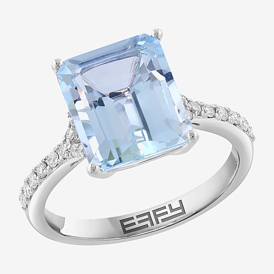 Effy Final Call Limited Quantities! Womens 1/5 CT. Genuine Blue Aquamarine 14K Gold Side Stone Cocktail Ring