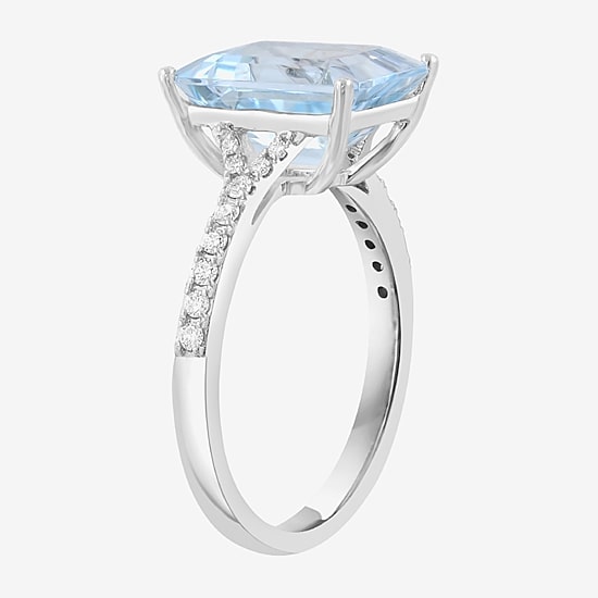 Effy Final Call Limited Quantities! Womens 1/5 CT. Genuine Blue Aquamarine 14K Gold Side Stone Cocktail Ring