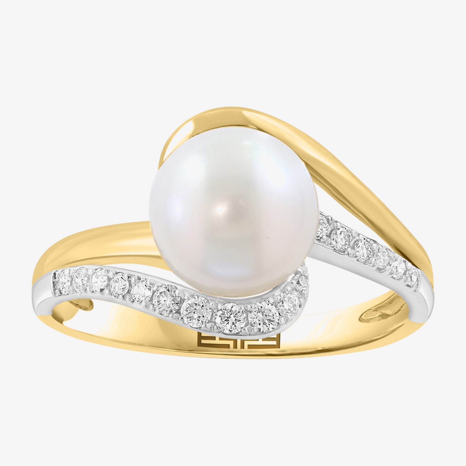 Effy Final Call Limited Quantities! Womens 1/7 CT. T.W. 8MM Genuine White Cultured Freshwater Pearl 14K Gold Round Side Stone Bypass  Cocktail Ring
