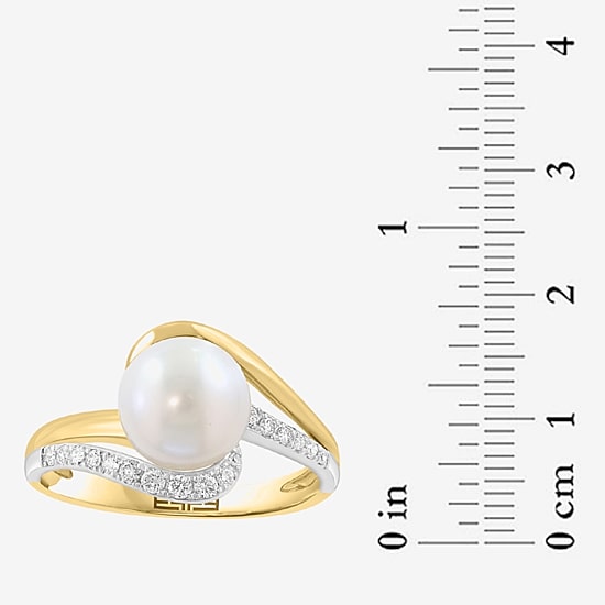 Effy Final Call Limited Quantities! Womens 1/7 CT. T.W. 8MM Genuine White Cultured Freshwater Pearl 14K Gold Round Side Stone Bypass  Cocktail Ring