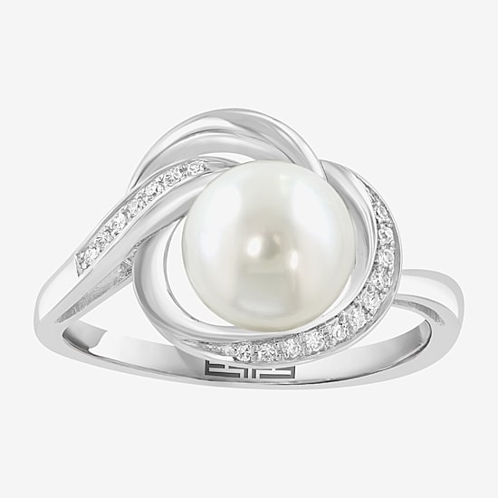 Effy Final Call Limited Quantities! Womens Diamond Accent 7-7.5MM Genuine White Cultured Freshwater Pearl 14K Gold Round Cocktail Ring