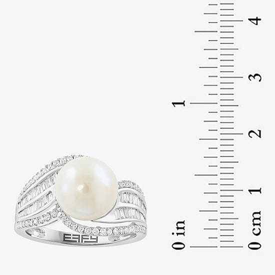 Effy Final Call Limited Quantities! Womens 1/2 CT. T.W. 10-10.5MM Genuine White Cultured Freshwater Pearl 14K Gold Round Side Stone Cocktail Ring