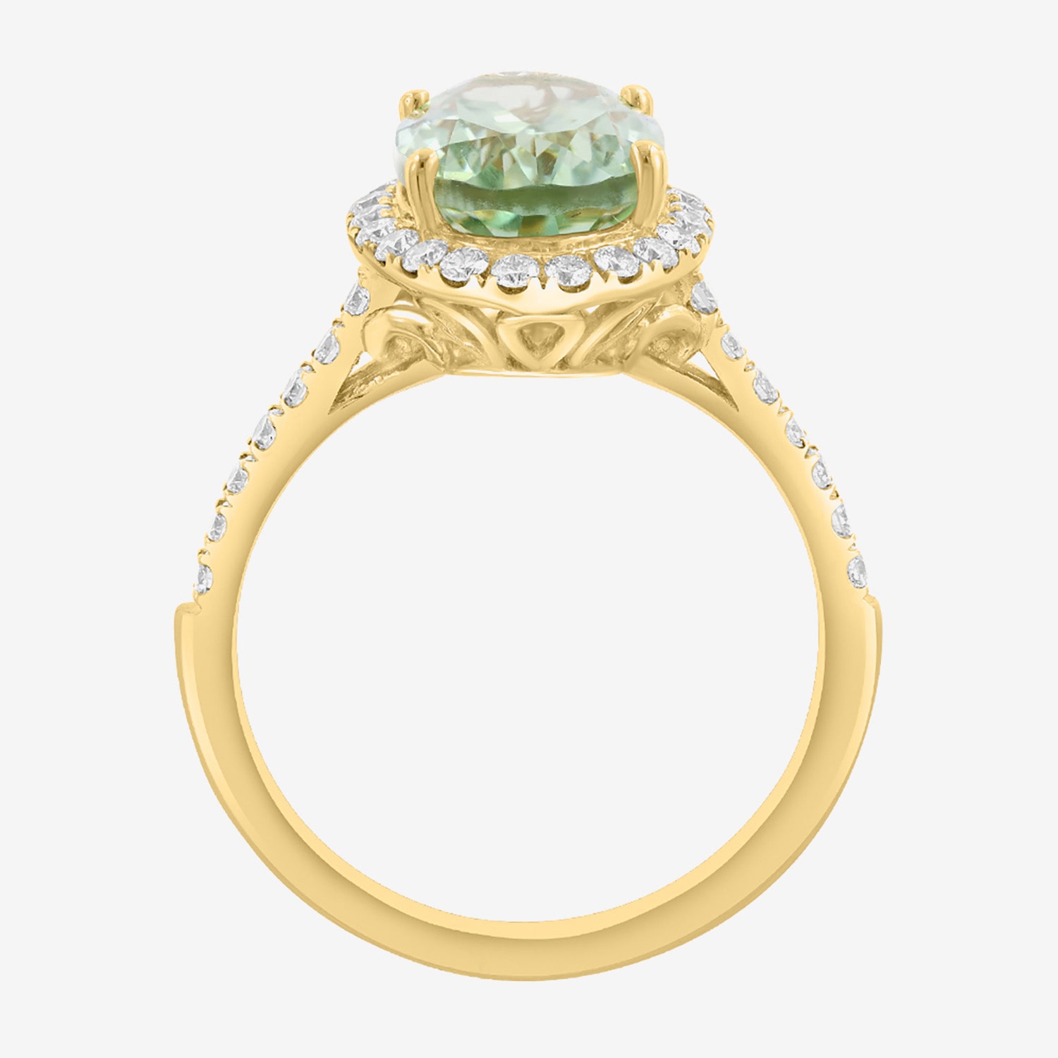Effy Final Call Limited Quantities! Womens 1/2 CT. T.W. Genuine Green Amethyst 14K Gold Oval Halo Side Stone Cocktail Ring